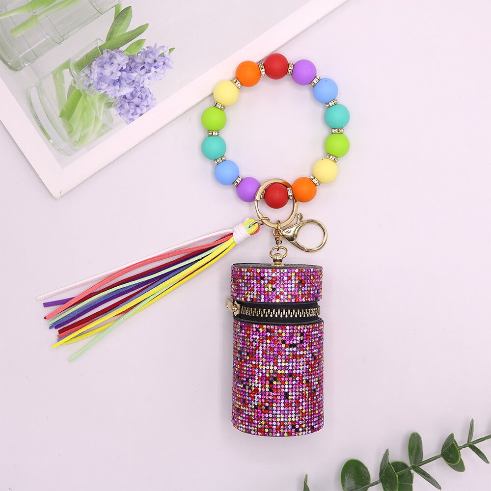 Wholesale Leopard Cow Pattern Leather with Diamond Mouth Red Envelope Silicone Beaded Wrist Keychain